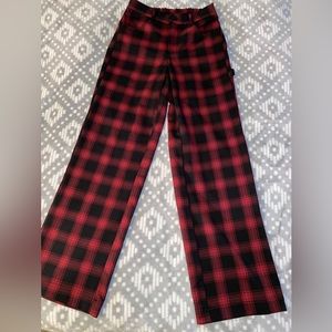 Black and red plaid zip up carpenter pants